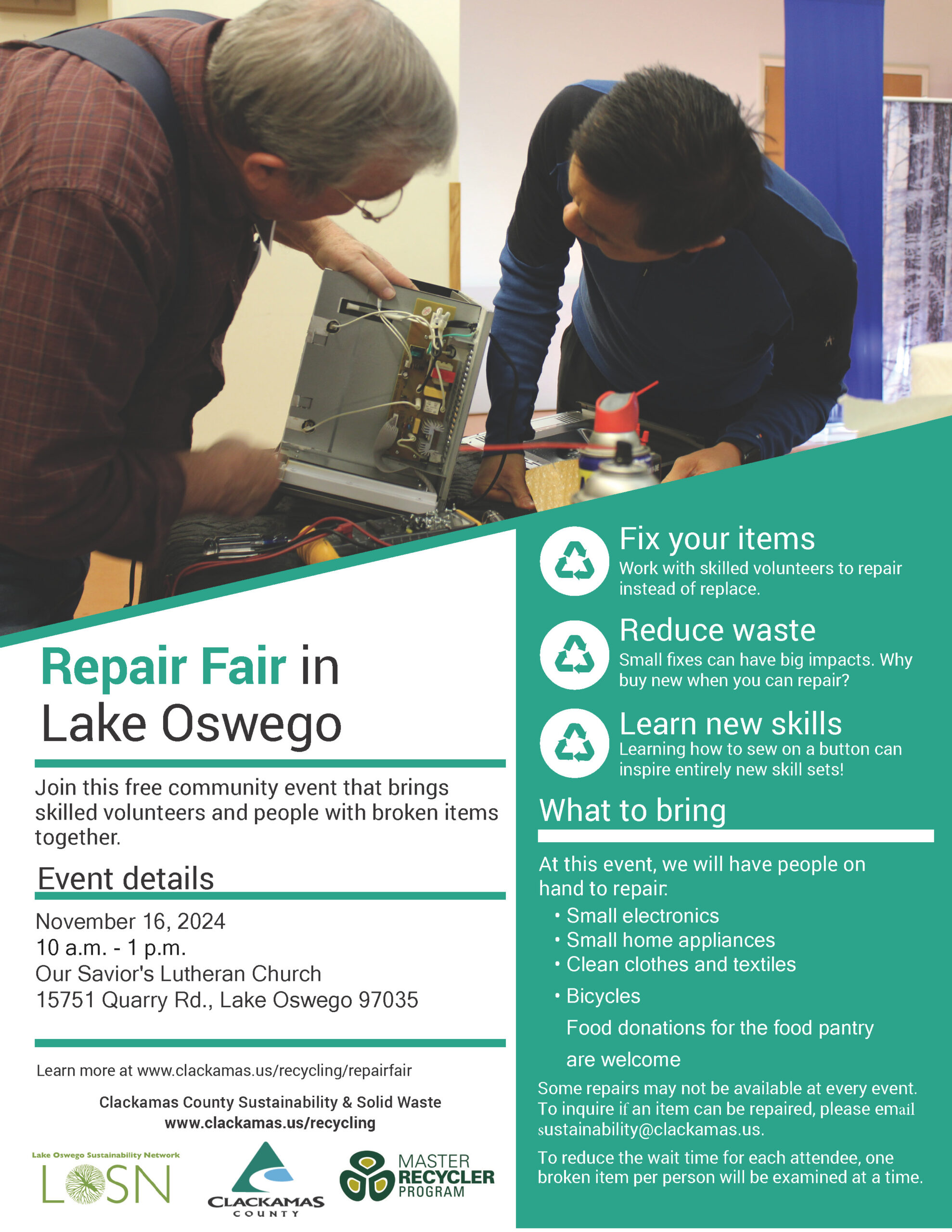 CLICK to read about the Repair Fair in Lake Oswego November 16, 2024